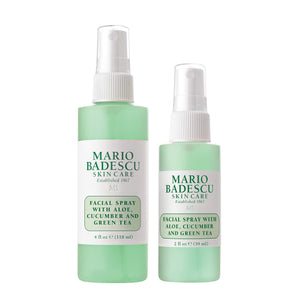 Mario Badescu niebla facial Aloe Pepino Te Verde, botella 4oz para hidratación rápida.
