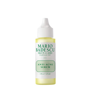 Botella de Serum antiacné Mario Badescu mostrando el envase y su uso para piel mixta