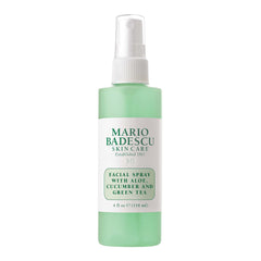 Mario Badescu spray facial Aloe Pepino té verde en botella para hidratación suave.