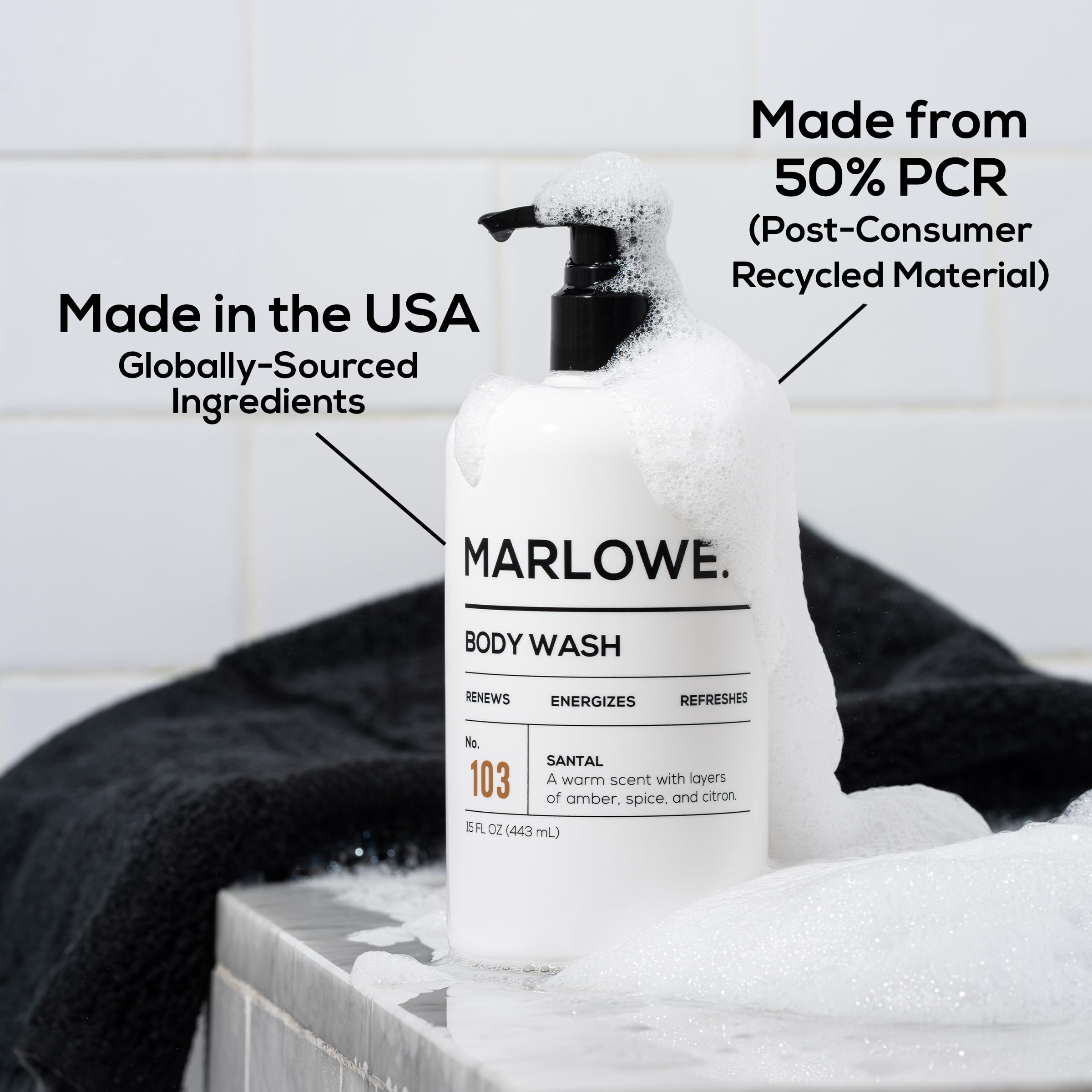 MARLOWE No.103 bano corporal, fragancia energizante para iniciar el día.