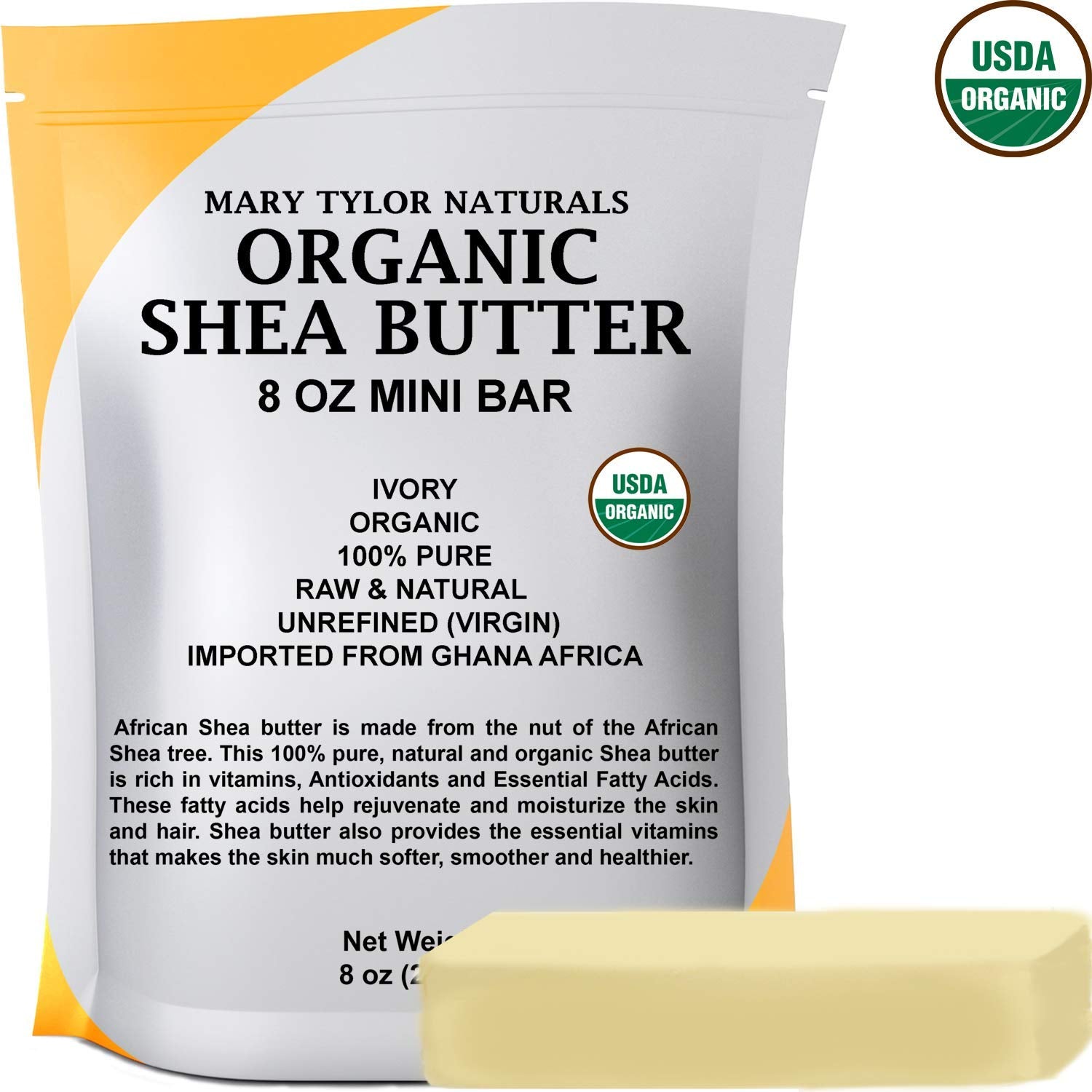 Mary Tylor Naturals Manteca karité orgánica, textura cremosa, ideal para humectar piel y cabello.