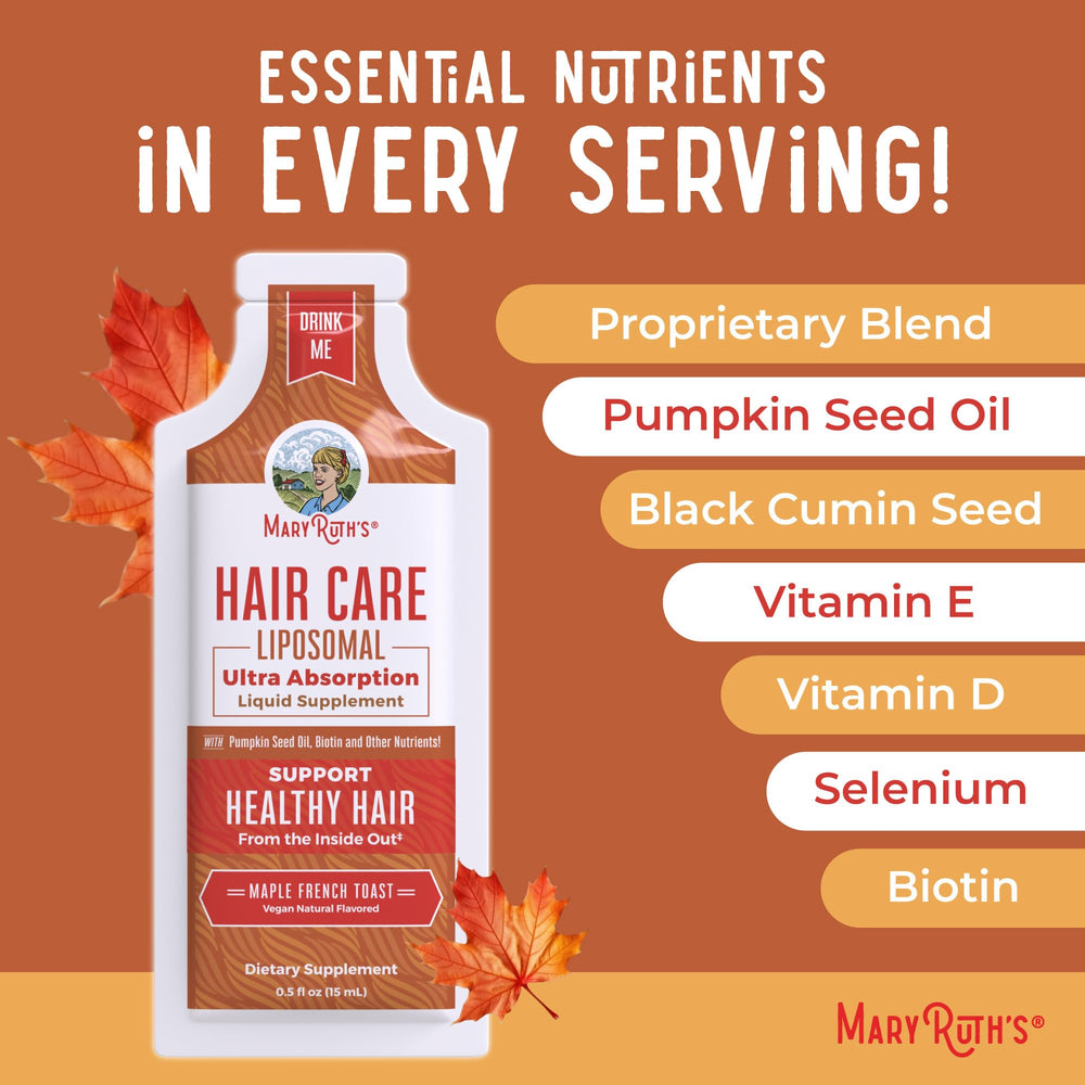 MARYRUTH'S Hair Care Liposomal etiqueta enfoca absorción liposomal y claridad de uso.
