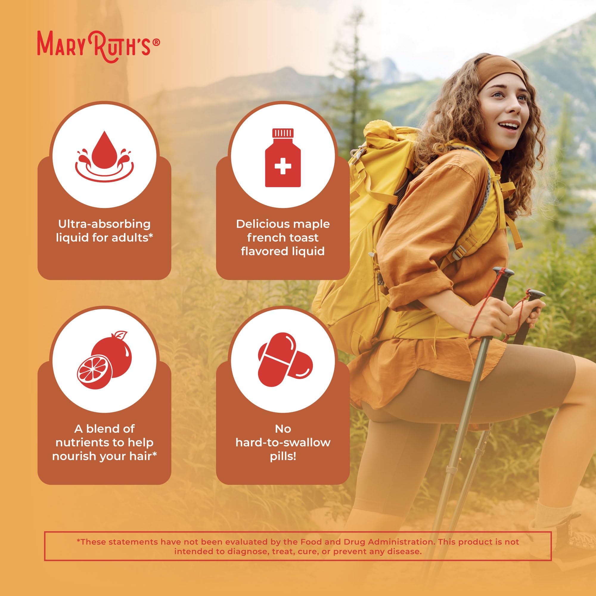 MARYRUTH'S Hair Growth Vitamins toma diaria de 15 ml para conveniencia.