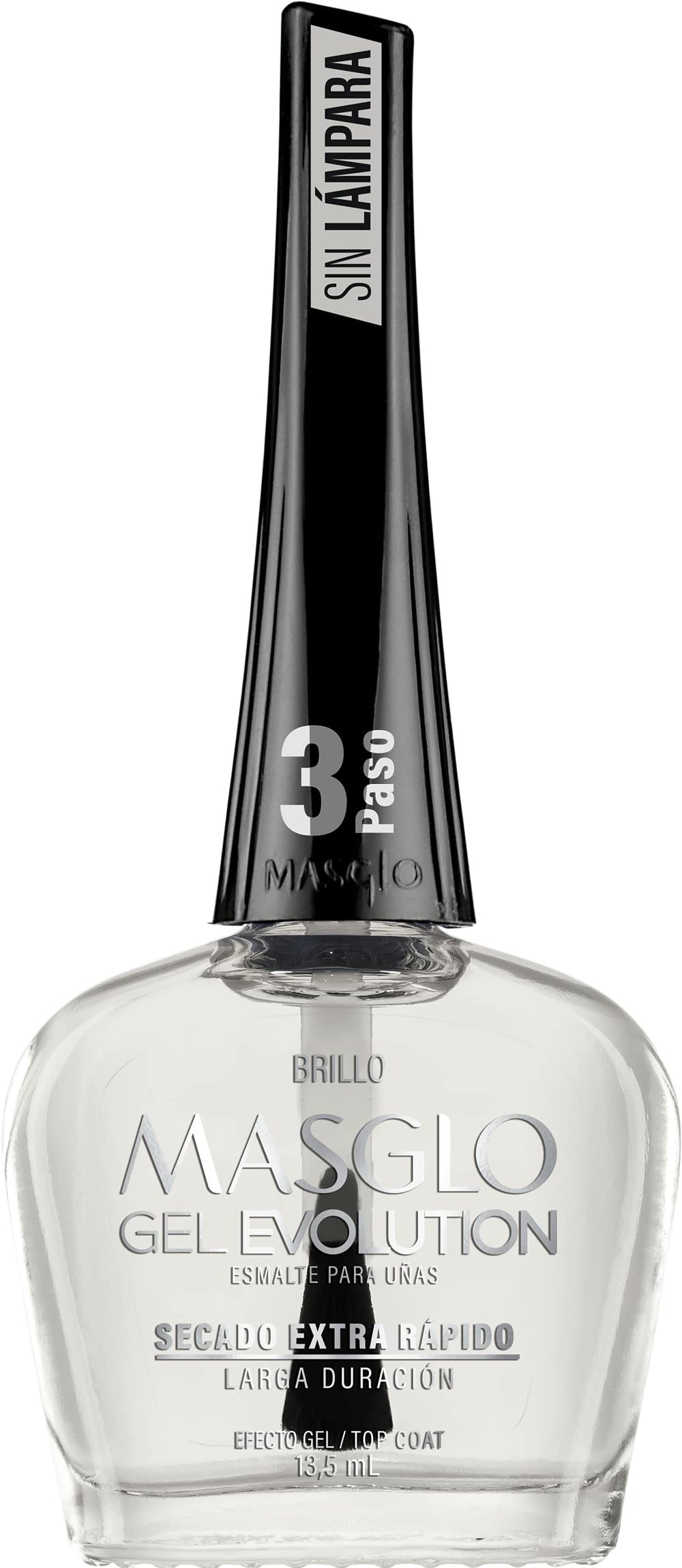 Masglo Gel Evolution, capa top para brillo intenso y sellado duradero.
