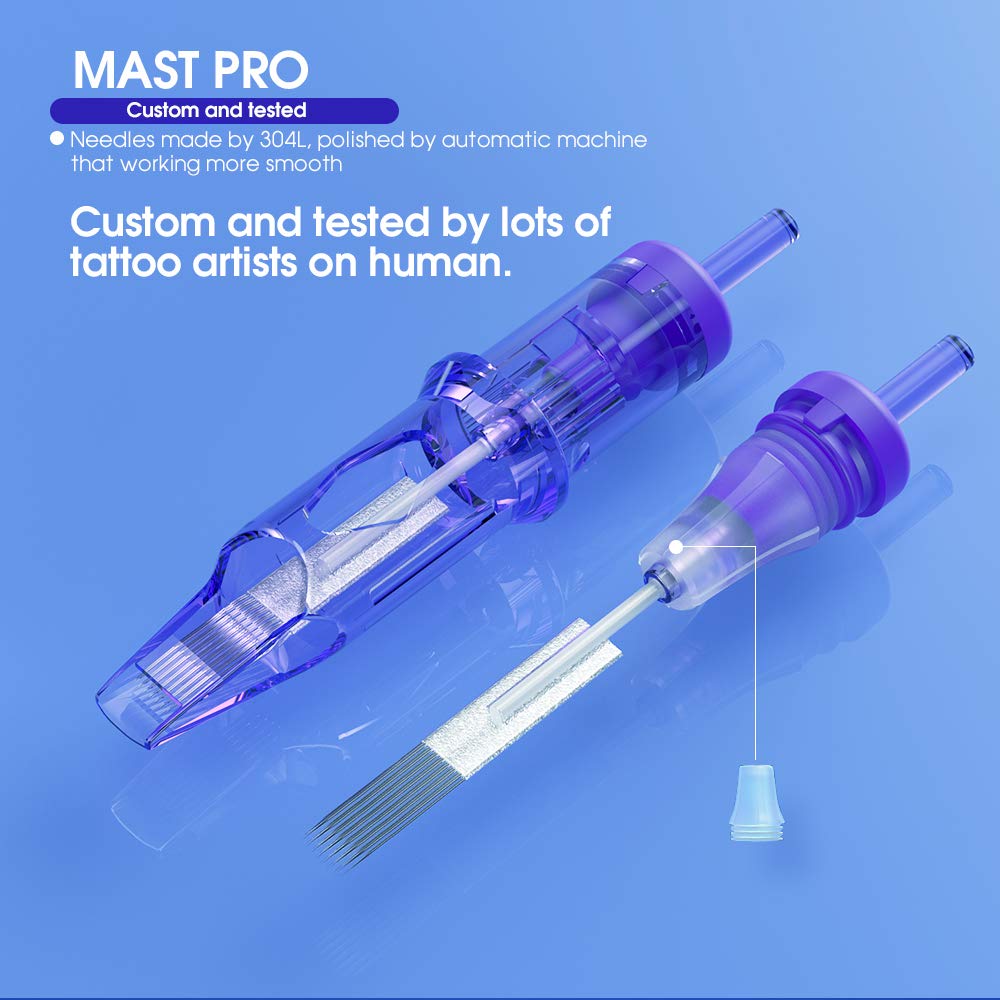 Mast Pro Tattoo Cartridges, limpieza rápida entre cambios de color para mayor eficiencia.