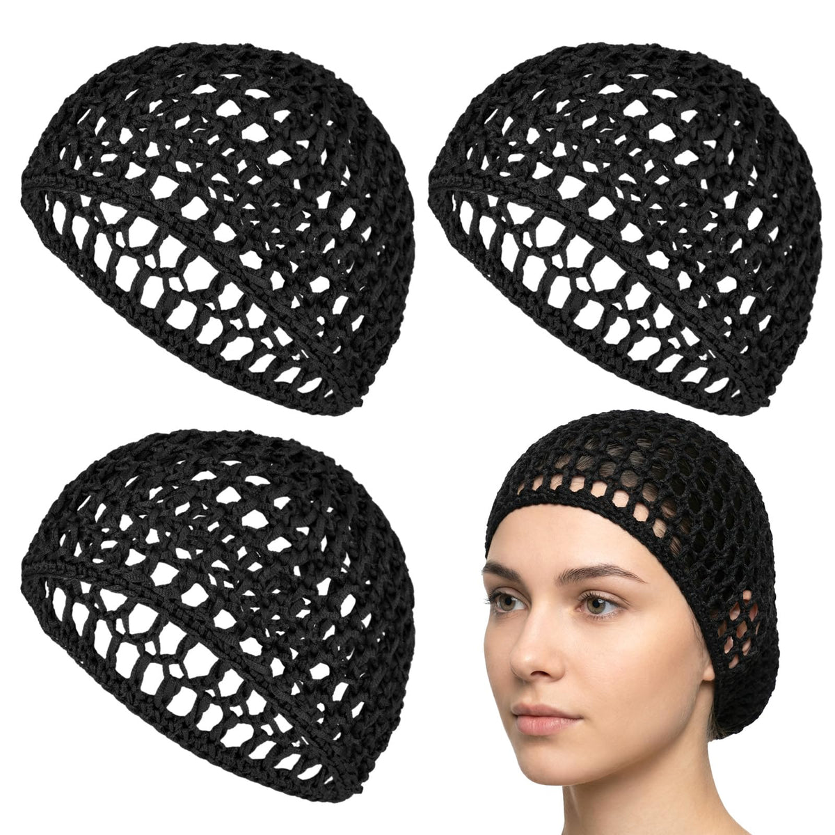 Gorro de malla para dormir Matwsec negro, protección suave para el cabello durante la noche.
