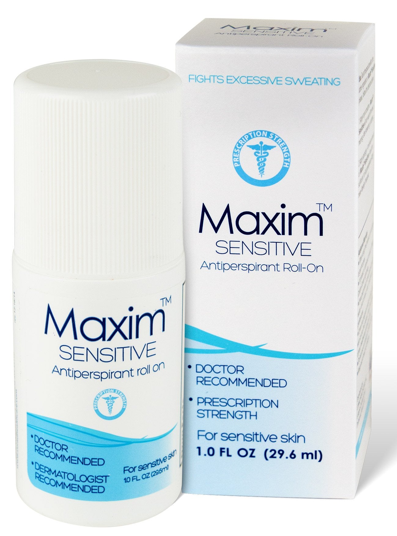 MAXIM Sensitive botella rodillo sin perfume, ayuda a mantener la piel seca y fresca.