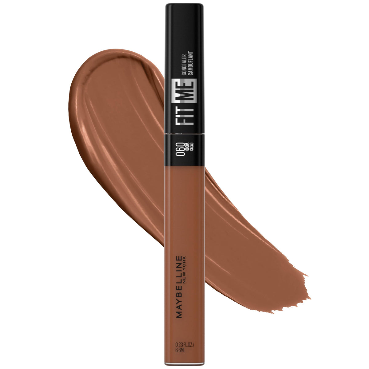 Maybelline Fit Me correcto líquido en botella; aplicación suave para cobertura natural.