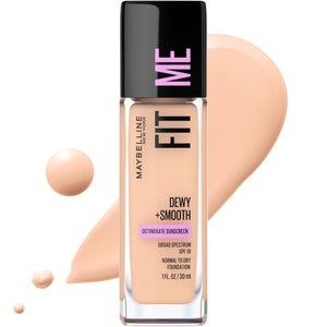 Maybelline Fit Me Dewy + Smooth Foundation, botella marfil: hidratación ligera para piel normal a seca.