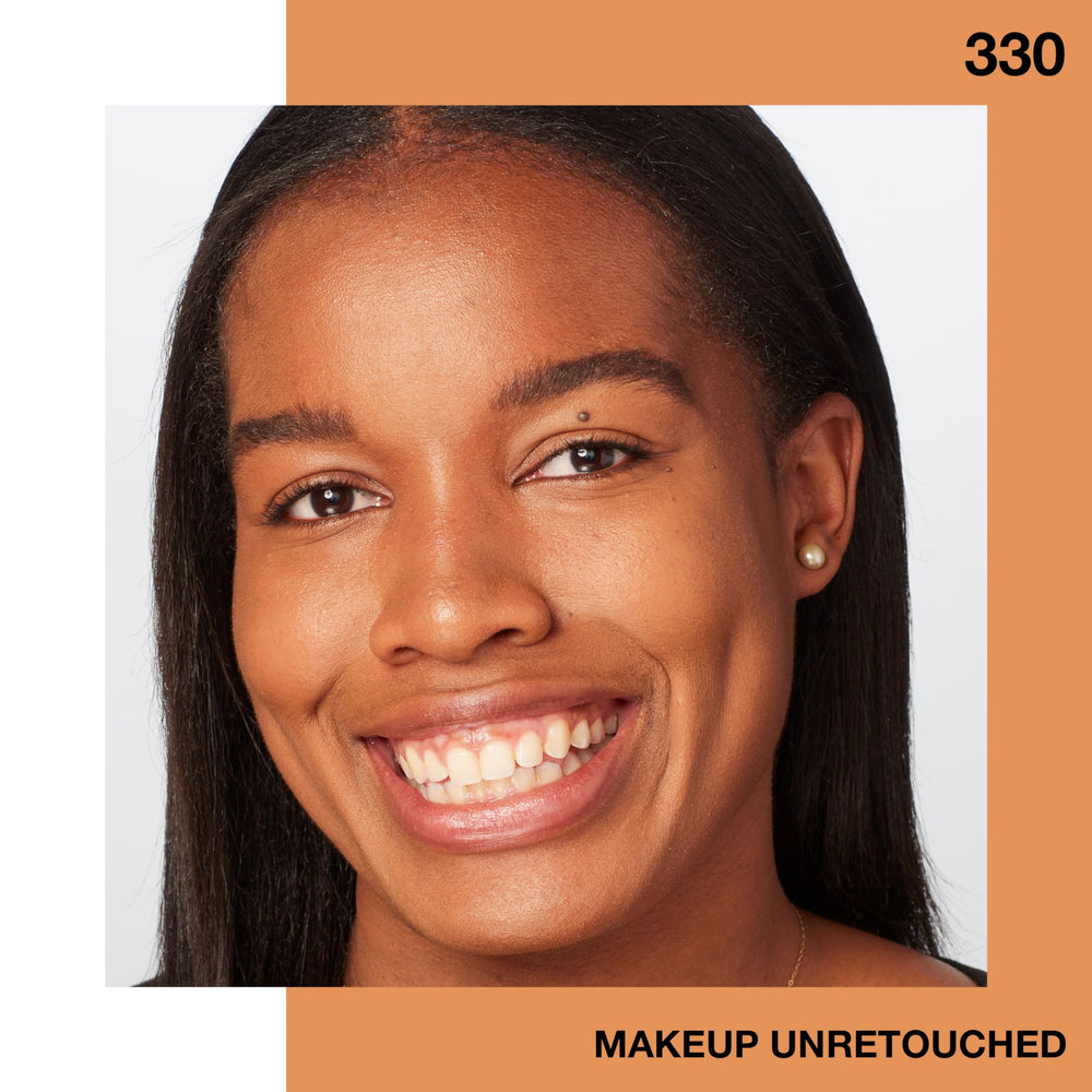 Maybelline Fit Me Dewy + Smooth 330 Caramelo, SPF 18 protege la piel y unifica el tono diario.