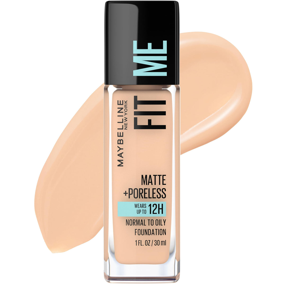 Maybelline Fit Me fundación matte poreless envase, listo para uso diario.