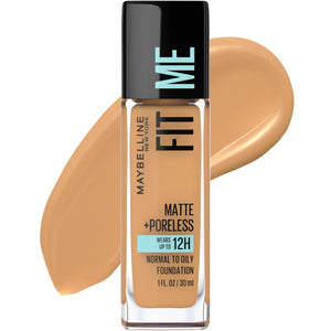 Maybelline Fit Me refina poros, acabado mate en la botella.