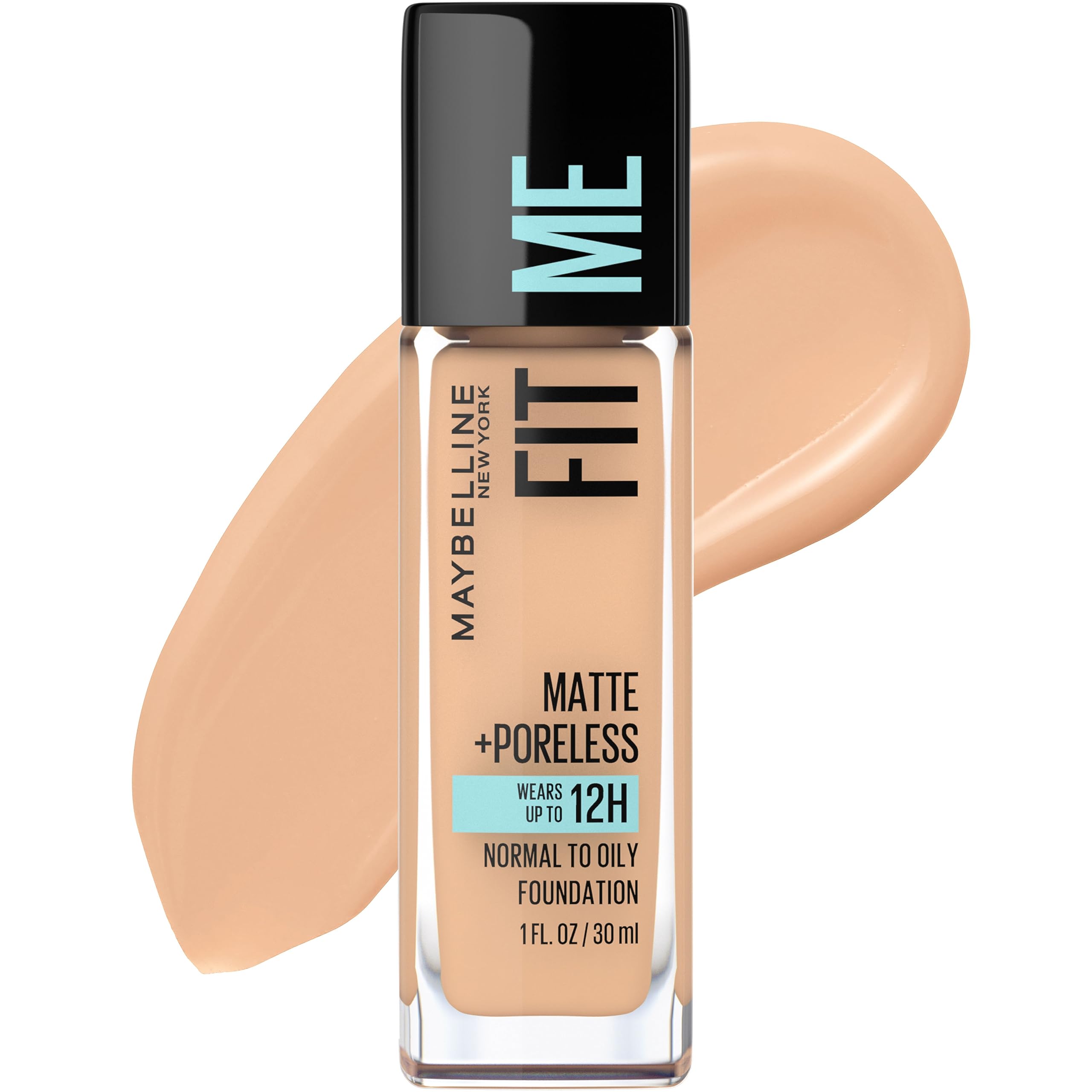 MAYBELLINE Fit Me Matte Poreless: bote muestra acabado mate y textura ligera.