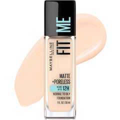 Maybelline Fit Me Matte + Poreless, botella-dispensador, acabado mate natural para piel grasa.