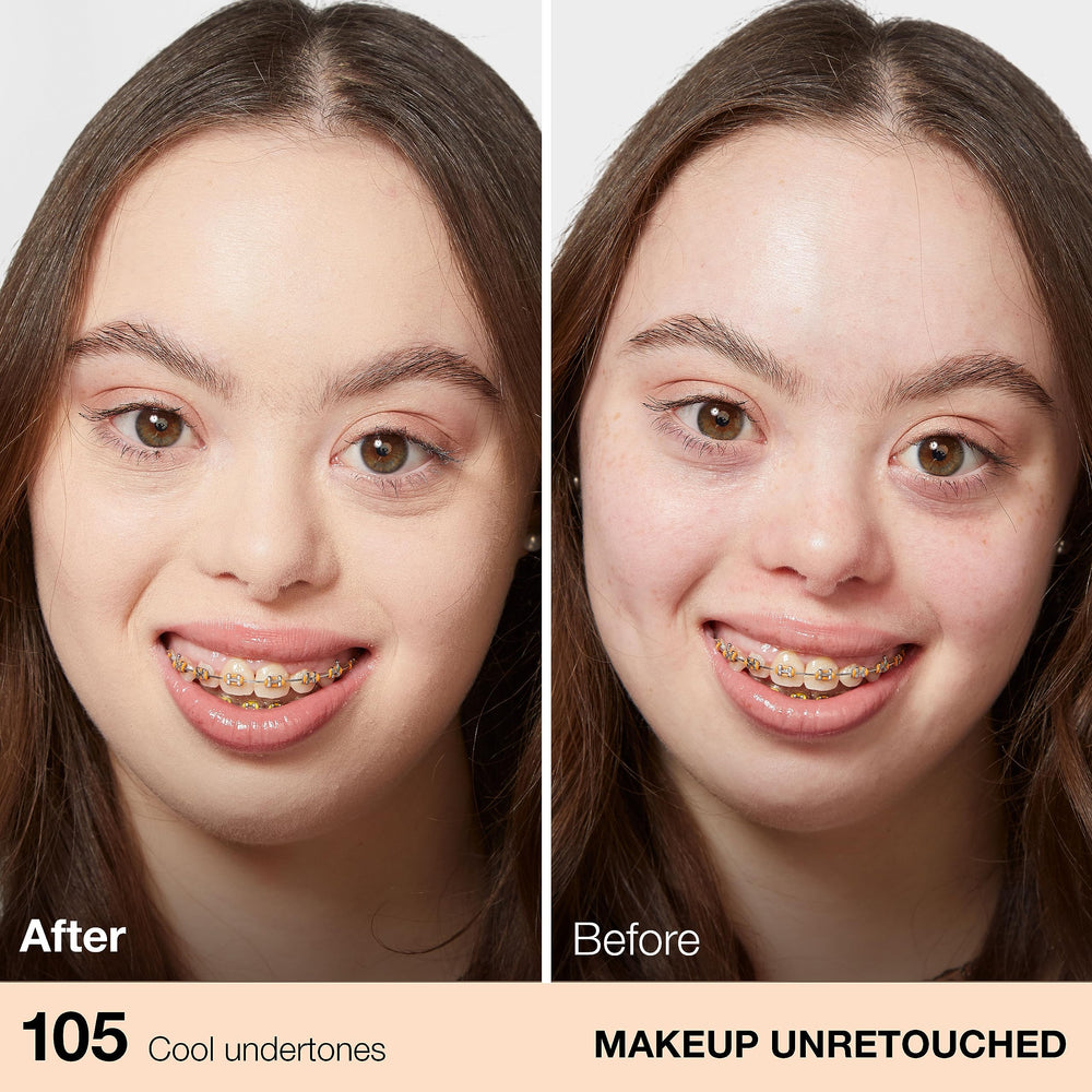 Maybelline Fit Me Matte + Poreless, envase-mate, acabado natural para piel normal a grasa.