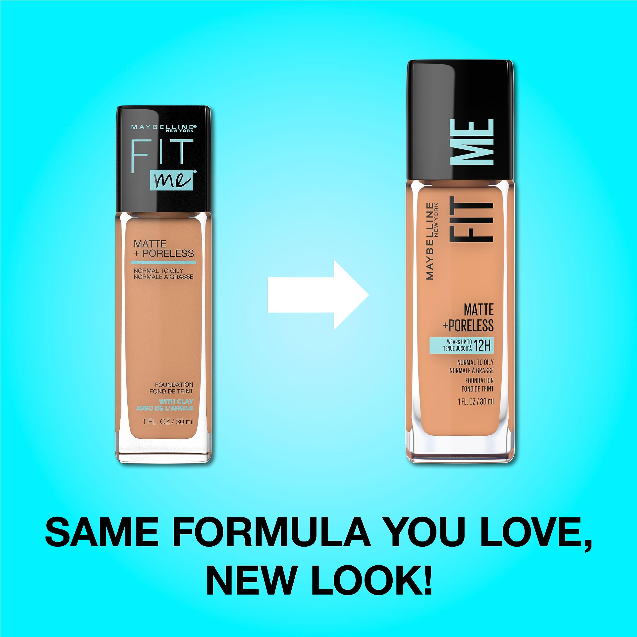 Maybelline Fit Me Matte Poreless, textura mate para look natural y duradero.