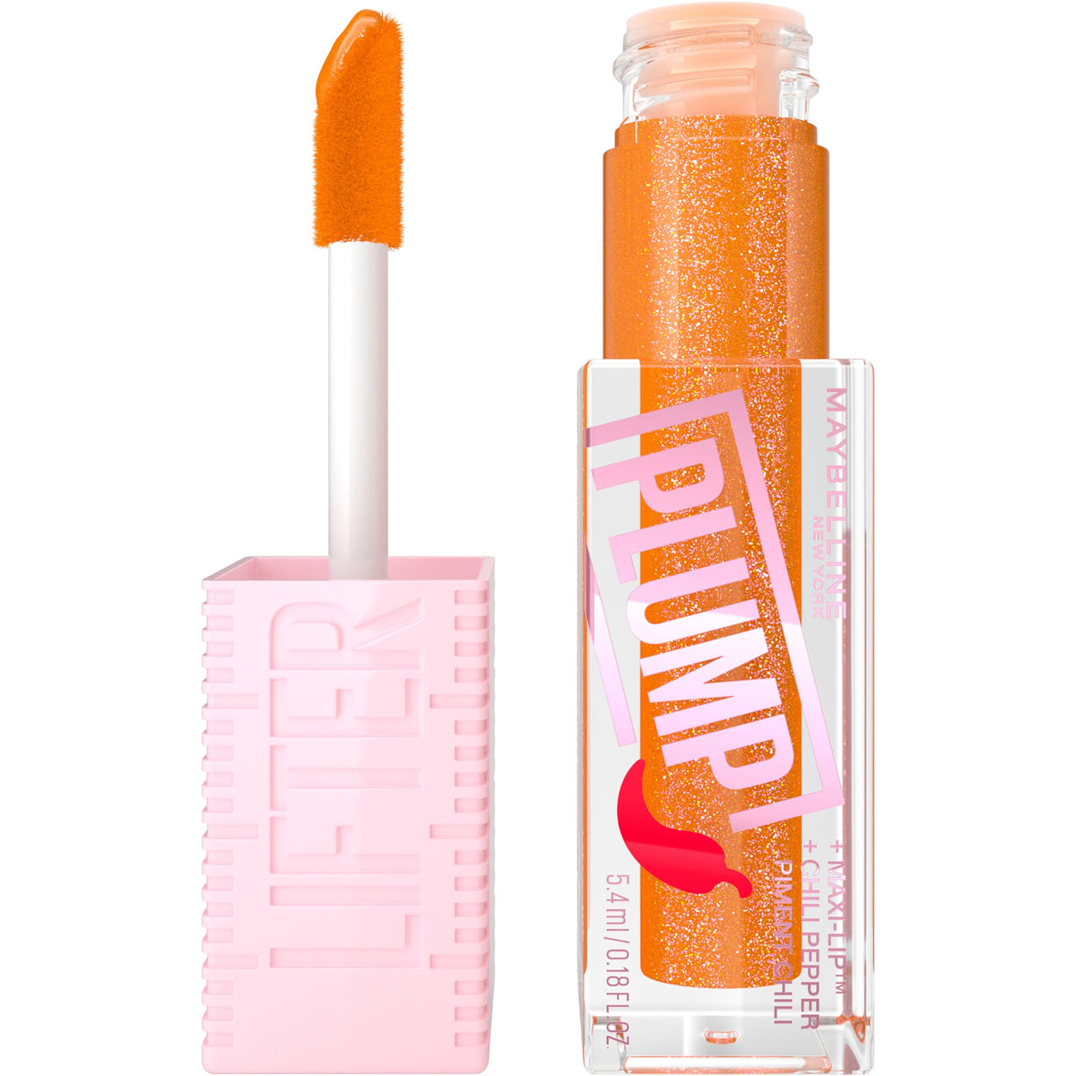 Maybelline elevación labial con aplicador XL para labios más brillantes.