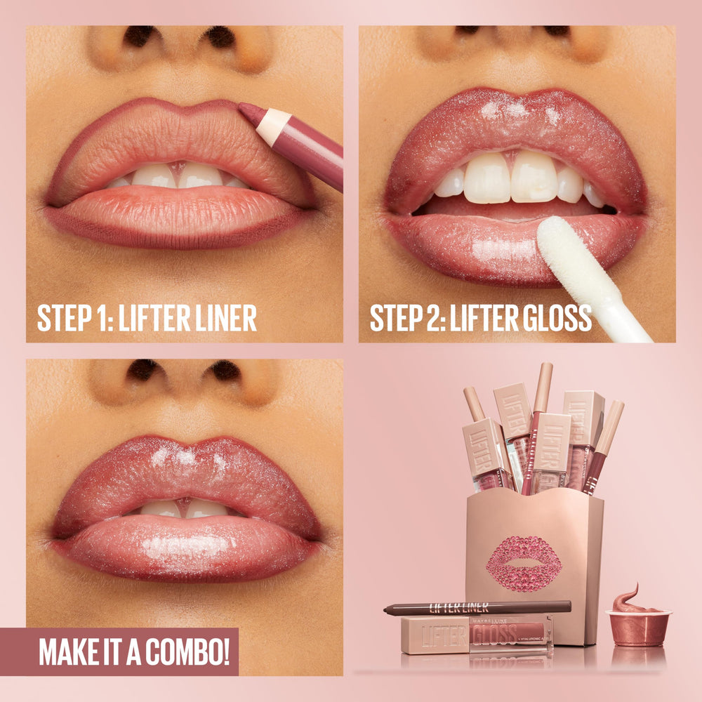 MAYBELLINE Lifter Liner presenta tonos neutros y rosados para combinar con brillo.
