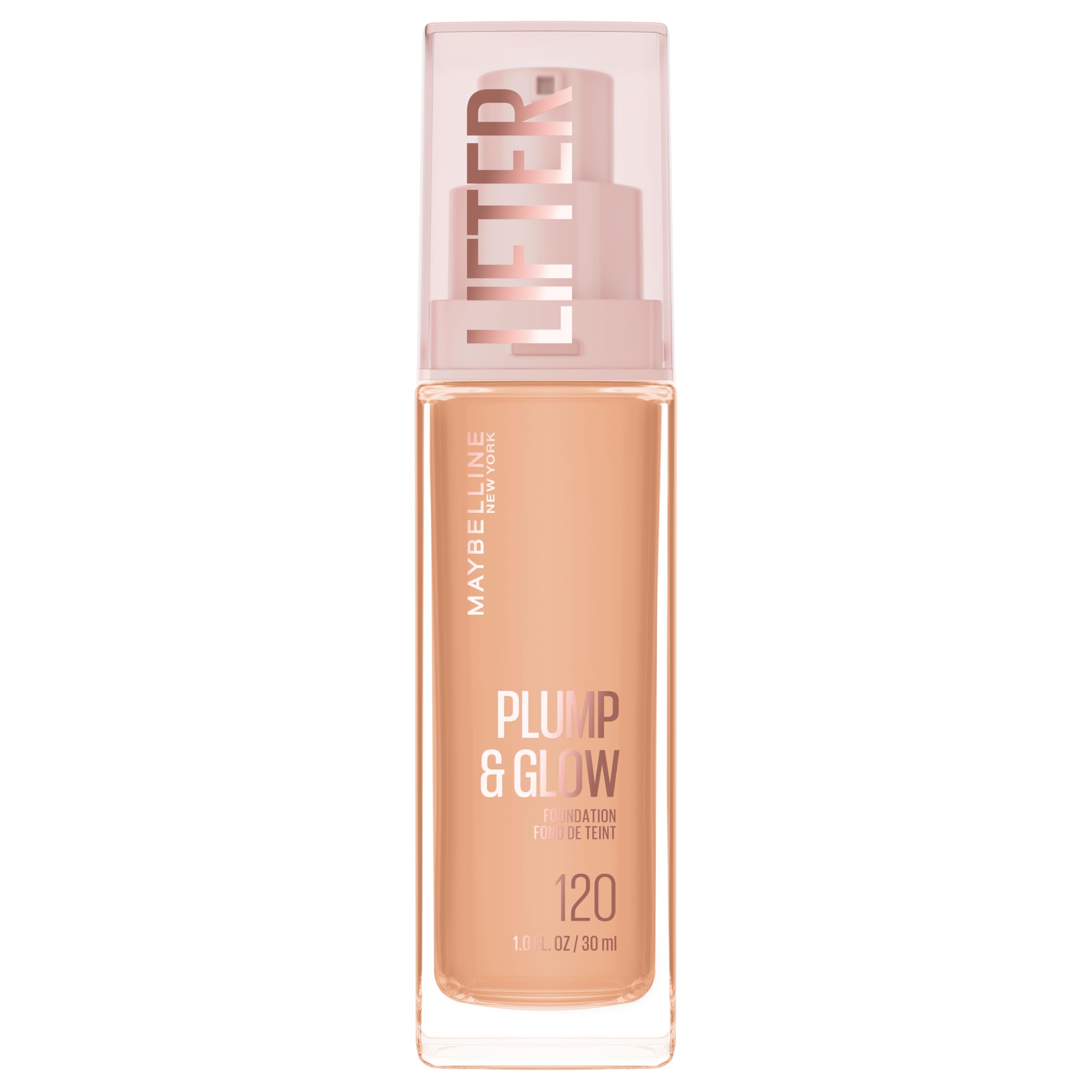 Maybelline Lifter Plump & Glow, botella base, hidratación y luminosidad para la piel