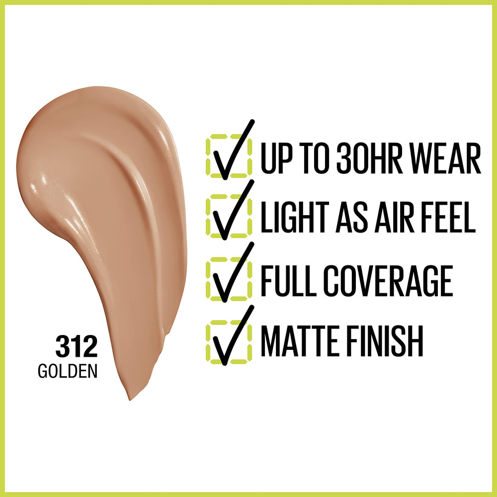 Maybelline Super Stay fundación, aplicación rápida con textura ligera y cómoda