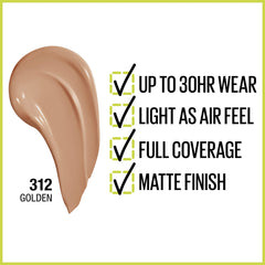 Maybelline Super Stay fundación, aplicación rápida con textura ligera y cómoda