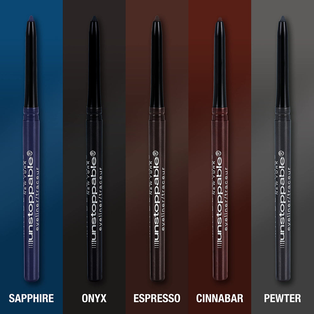Delineador Maybelline Unstoppable azul Sapphire impermeable para uso prolongado.
