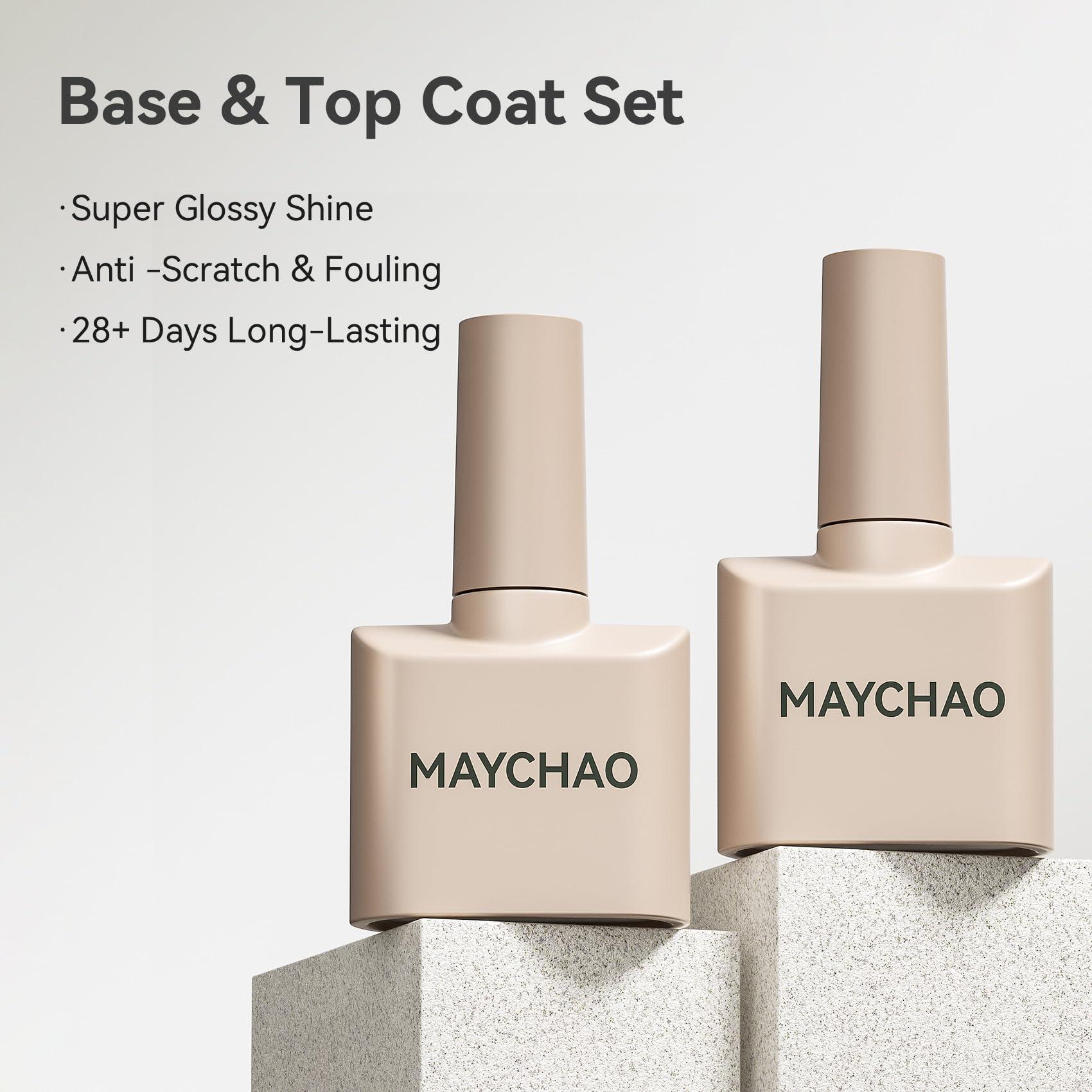MAYCHAO capa superior de gel transparente para brillo duradero.