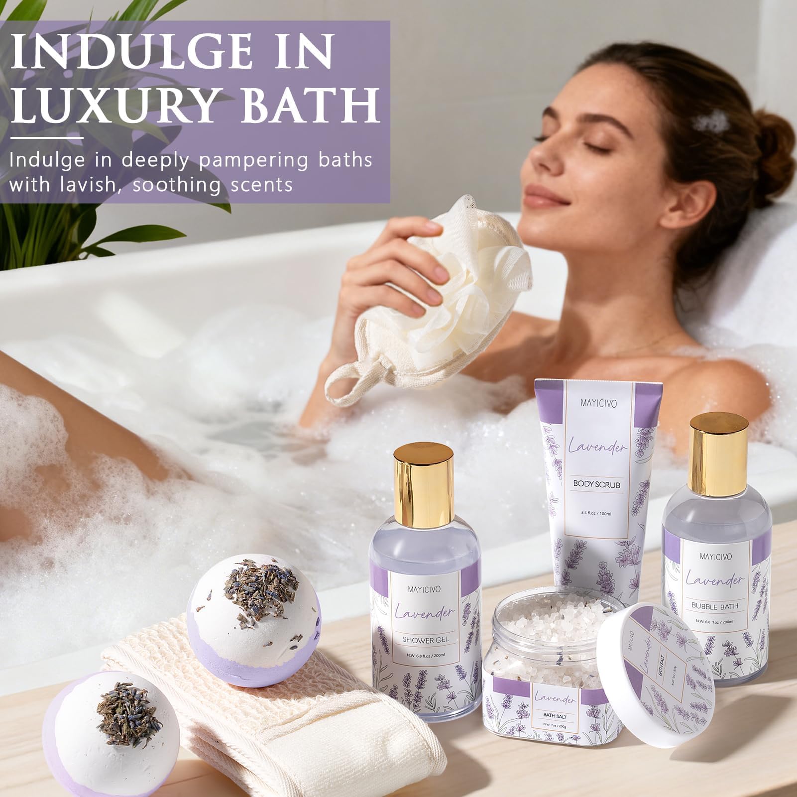 MAYICIVO bombas de baño lavanda, burbujas ricas para un baño lujoso