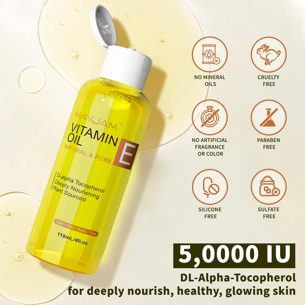 MAYJAM Aceite de Vitamina E con dispensador bomba facilita la aplicación facial y corporal.