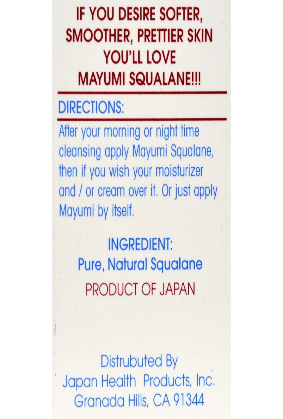 Mayumi Aceite de Escualano, textura ligera para uso diario.