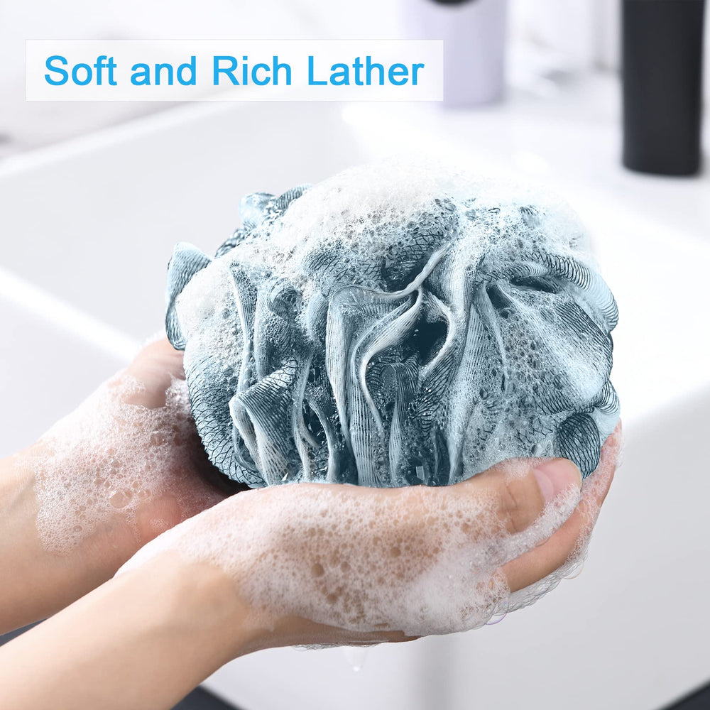 Esponja de ducha AmazerBath 60 g, índigo, espuma rica con poco gel.