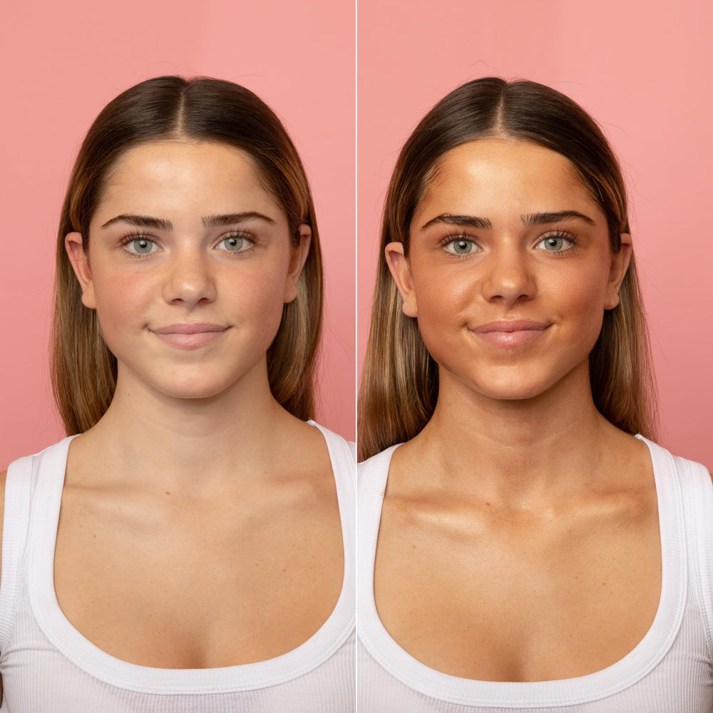 MCoBeauty Super Glow Bronzing Drops: acabado bronceado ligero con destellos dorados suaves.