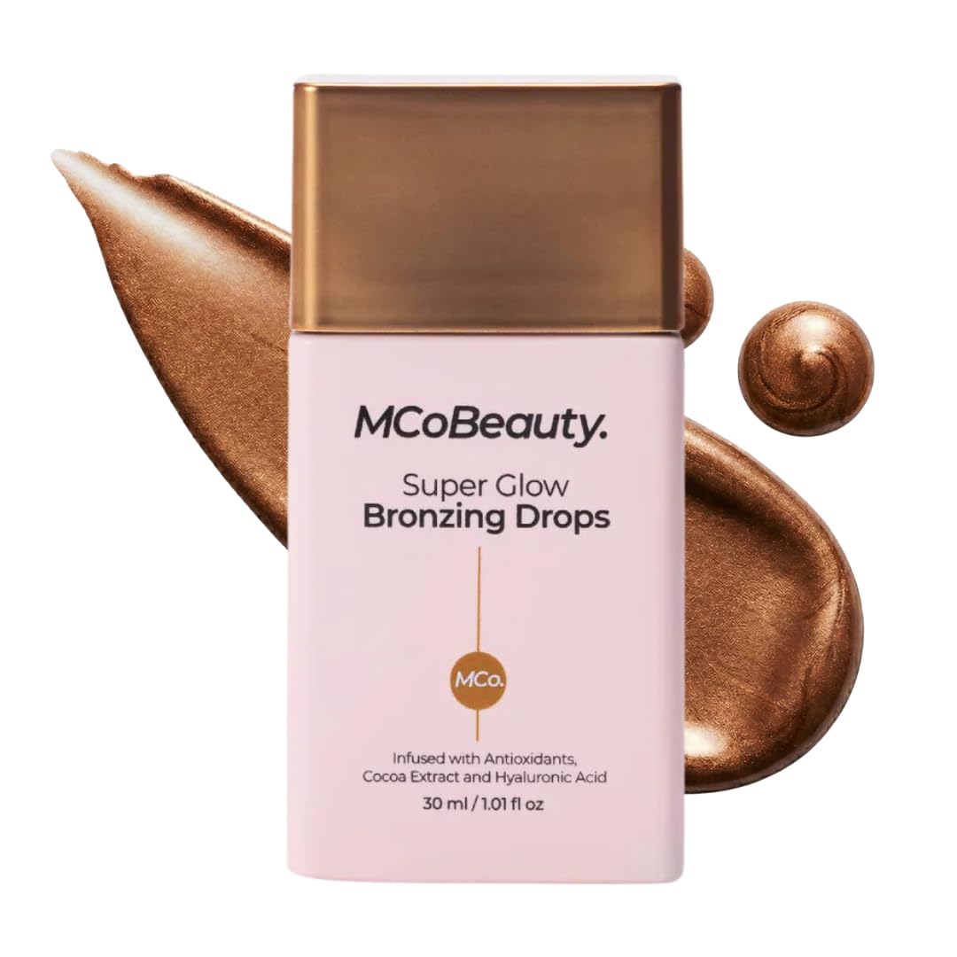MCoBeauty Super Glow Bronzing Drops: botella elegante para un acabado bronceado suave y luminoso.