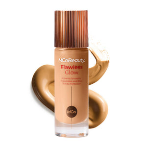 MCoBeauty Flawless Glow: botella y aplicador para brillo inmediato.