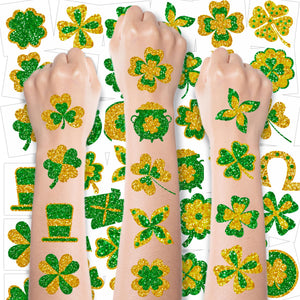 Tatuajes temporales MDDRUIQI San Patricio, tréboles brillantes para niños, fiesta