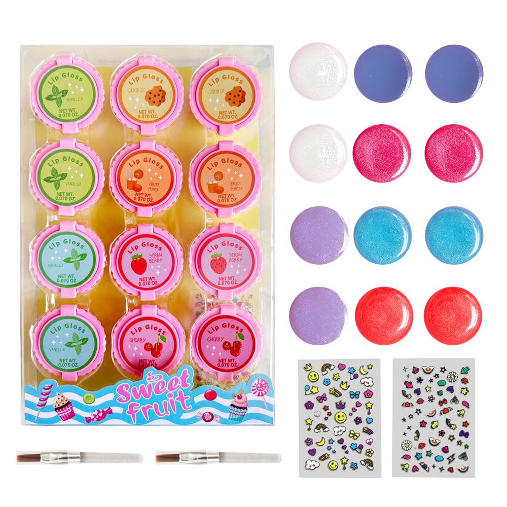 Mebtmel cupcake-labial-set-12-piezas: regalo colorido para fiestas infantiles.