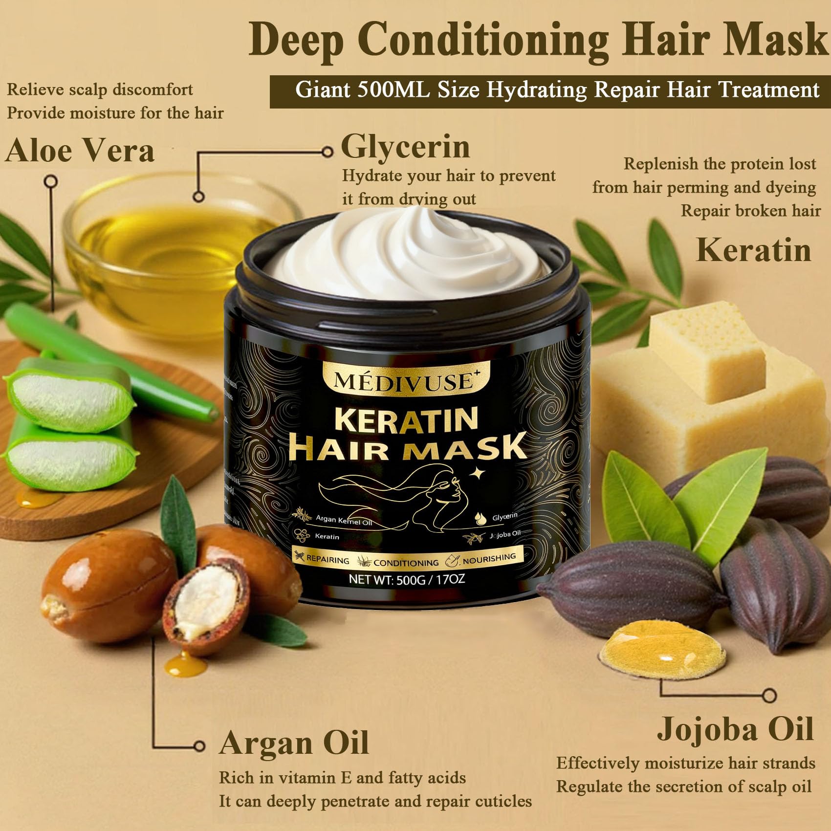 MediVuse: textura sedosa en aplicación de mascarilla keratina-argan para cabellos suaves