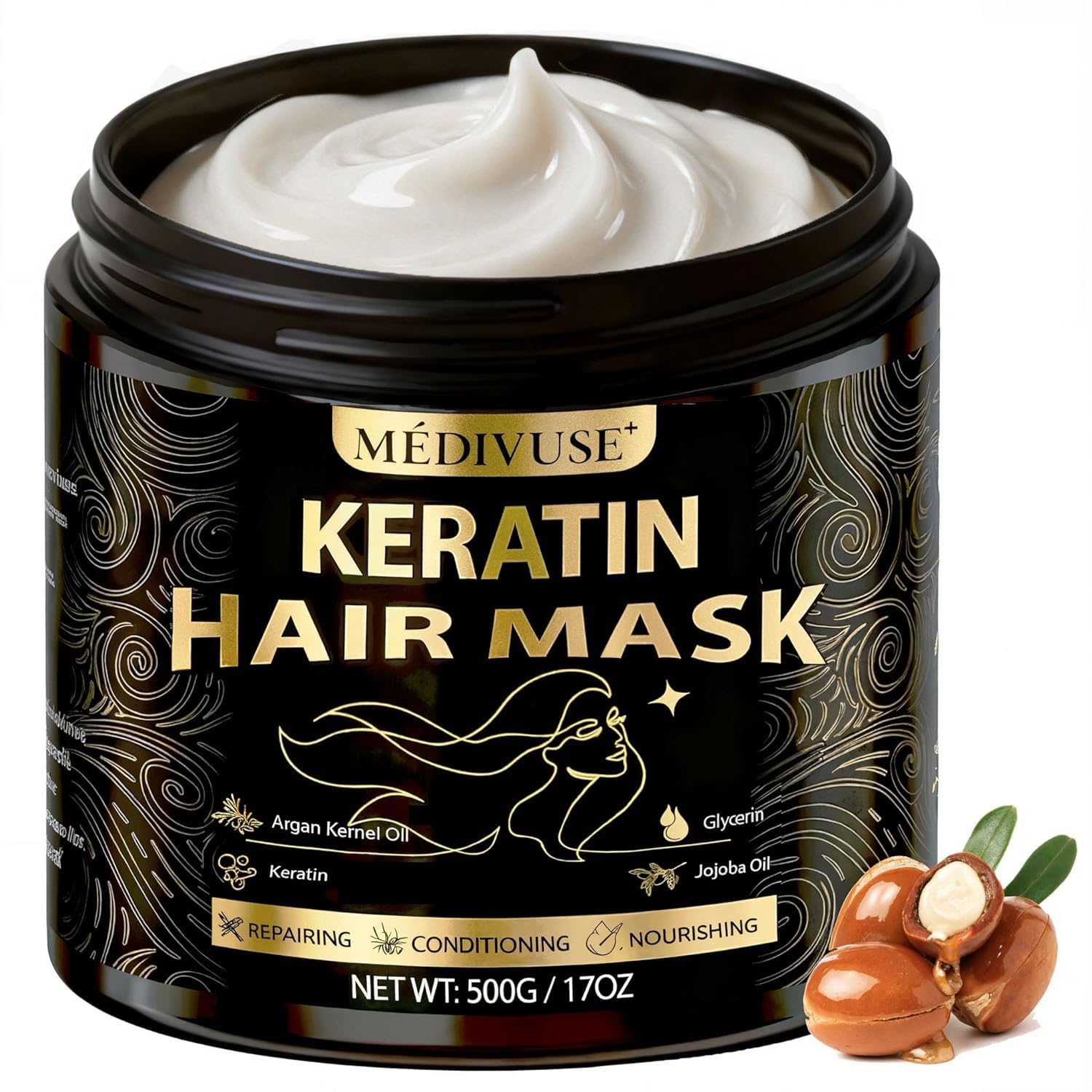 MediVuse: mascarilla keratina argan envase 500ml, hidratación profunda para el cabello