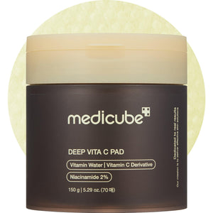 Medicube Deep Vita C Pad, lado relieve, exfoliación suave para poros limpios.