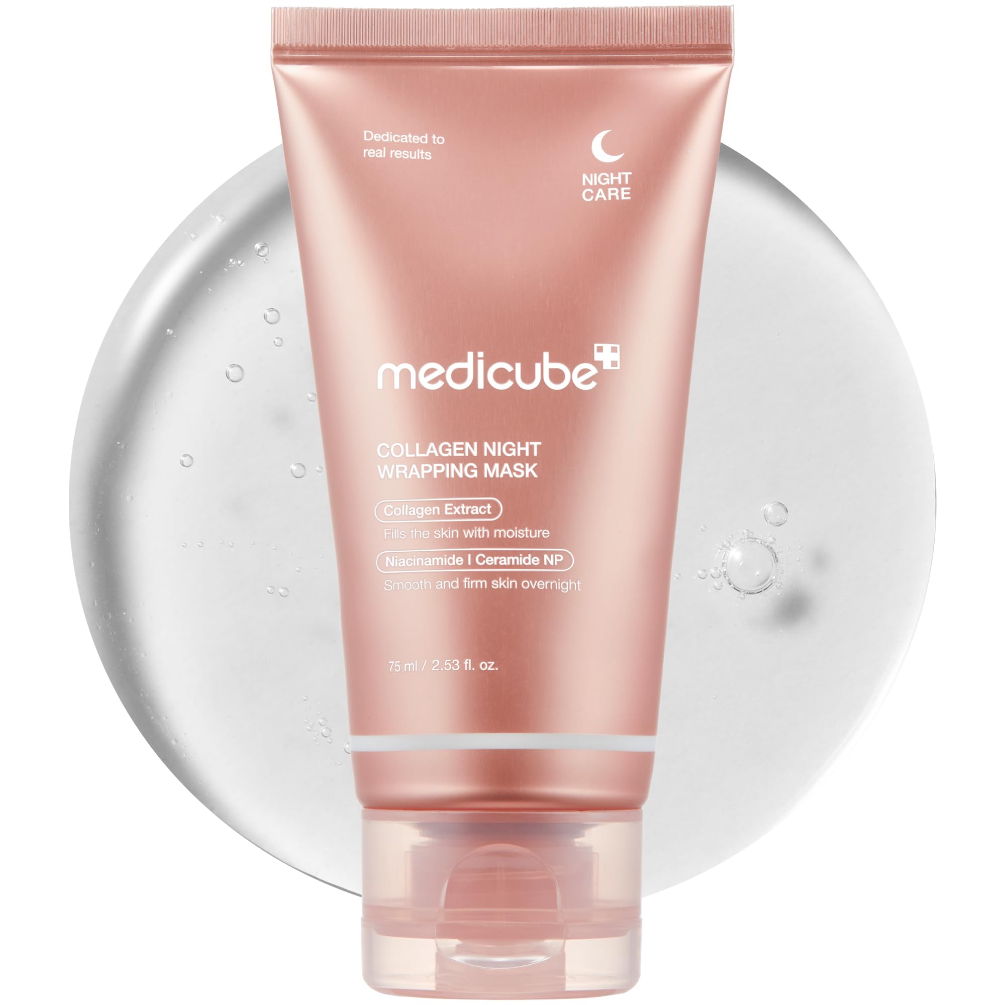 La mascarilla medicube envuelta en colágeno potencia elasticidad durante la noche.