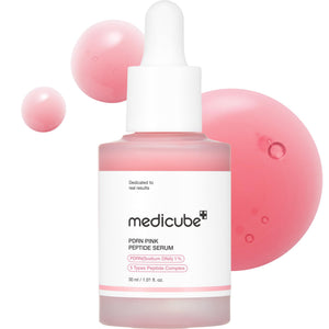 Medicube PDRN en botella rosa para hidratación profunda.