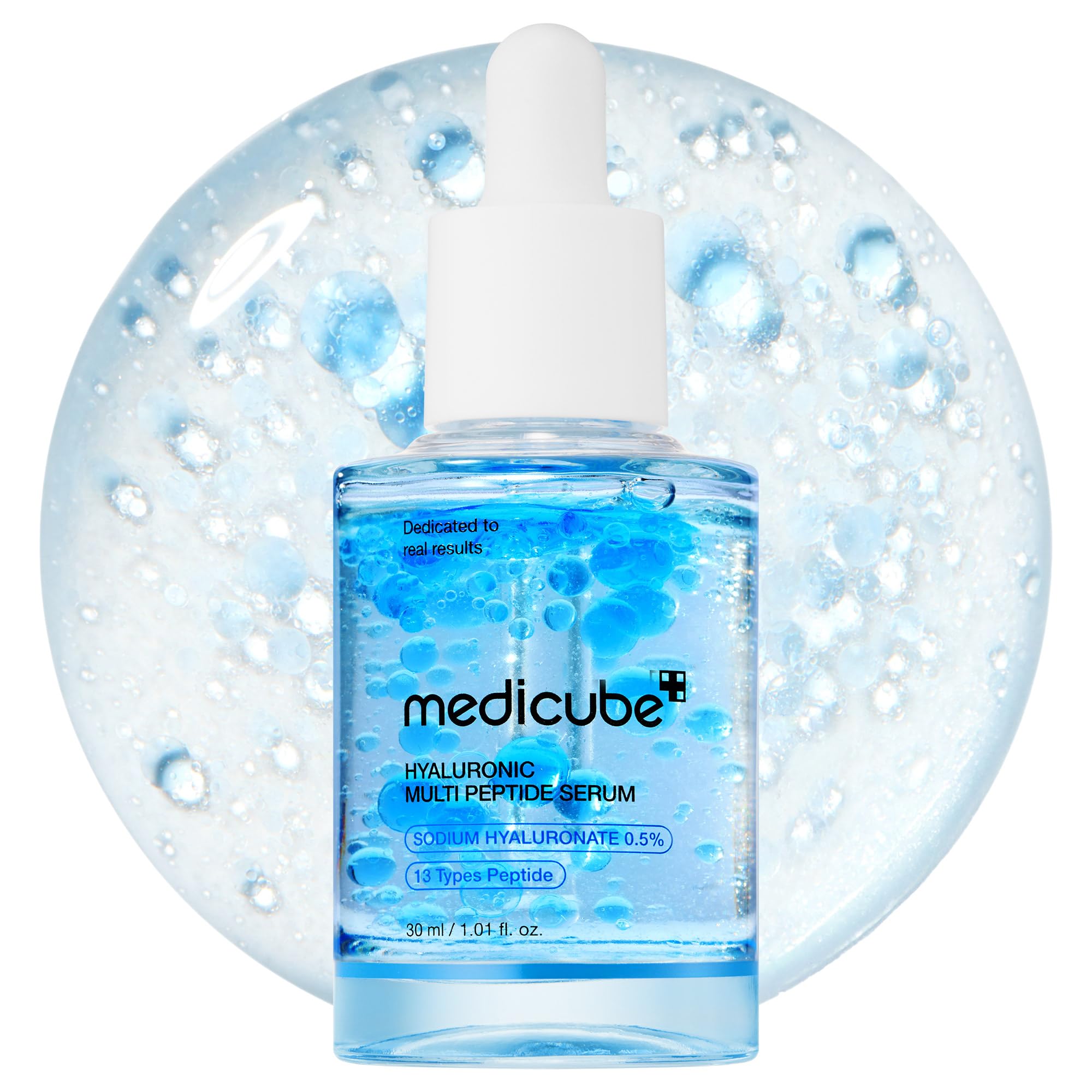 Medicube sérum hialurónico multi-peptídico con PDRN, botella elegante para hidratación profunda.