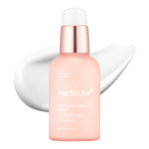 Medicube Triple Collagen Serum, botella, mejora elasticidad y brillo de la piel.
