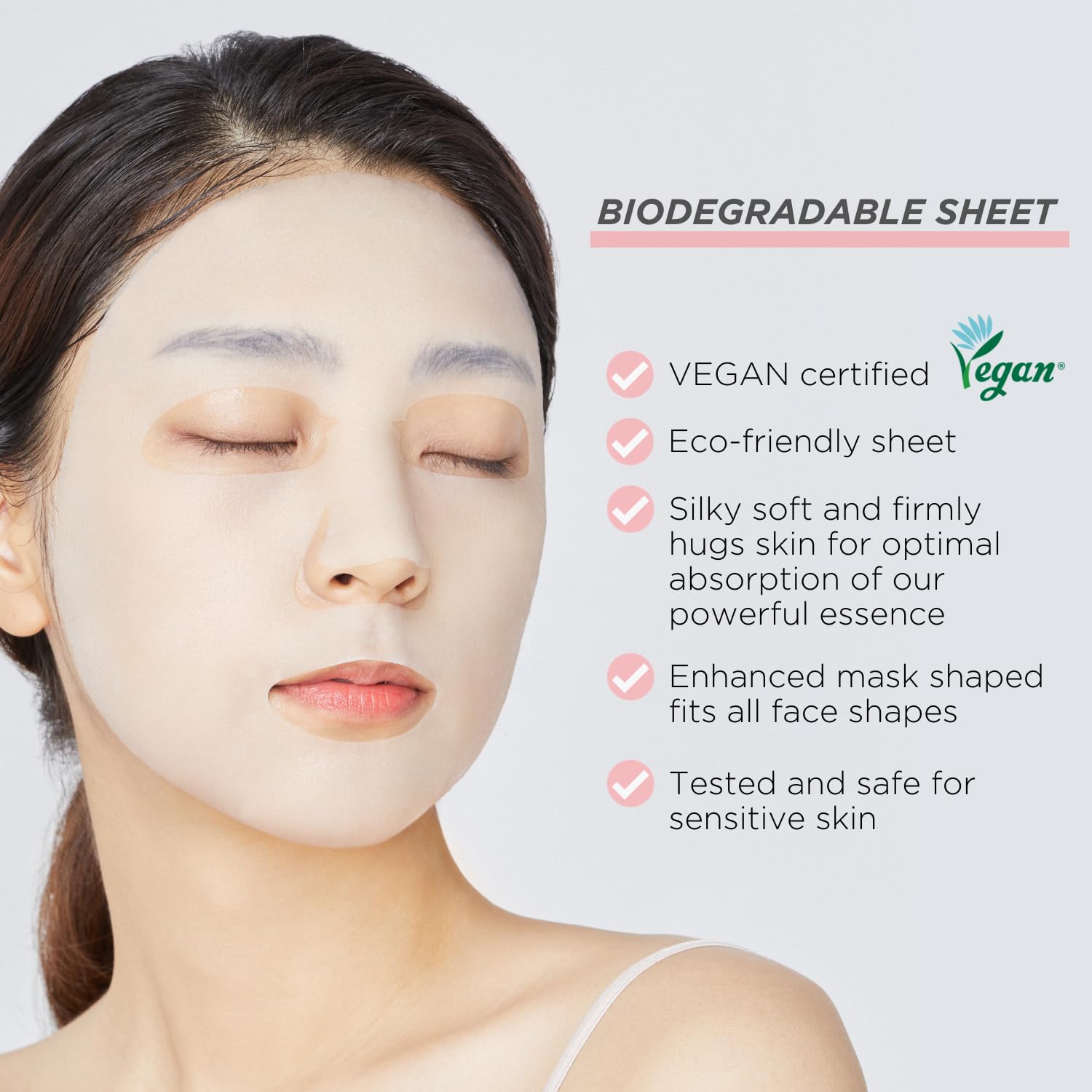 Mediheal Collagen Essential Mask demonstrates firming action in a closeup visual.