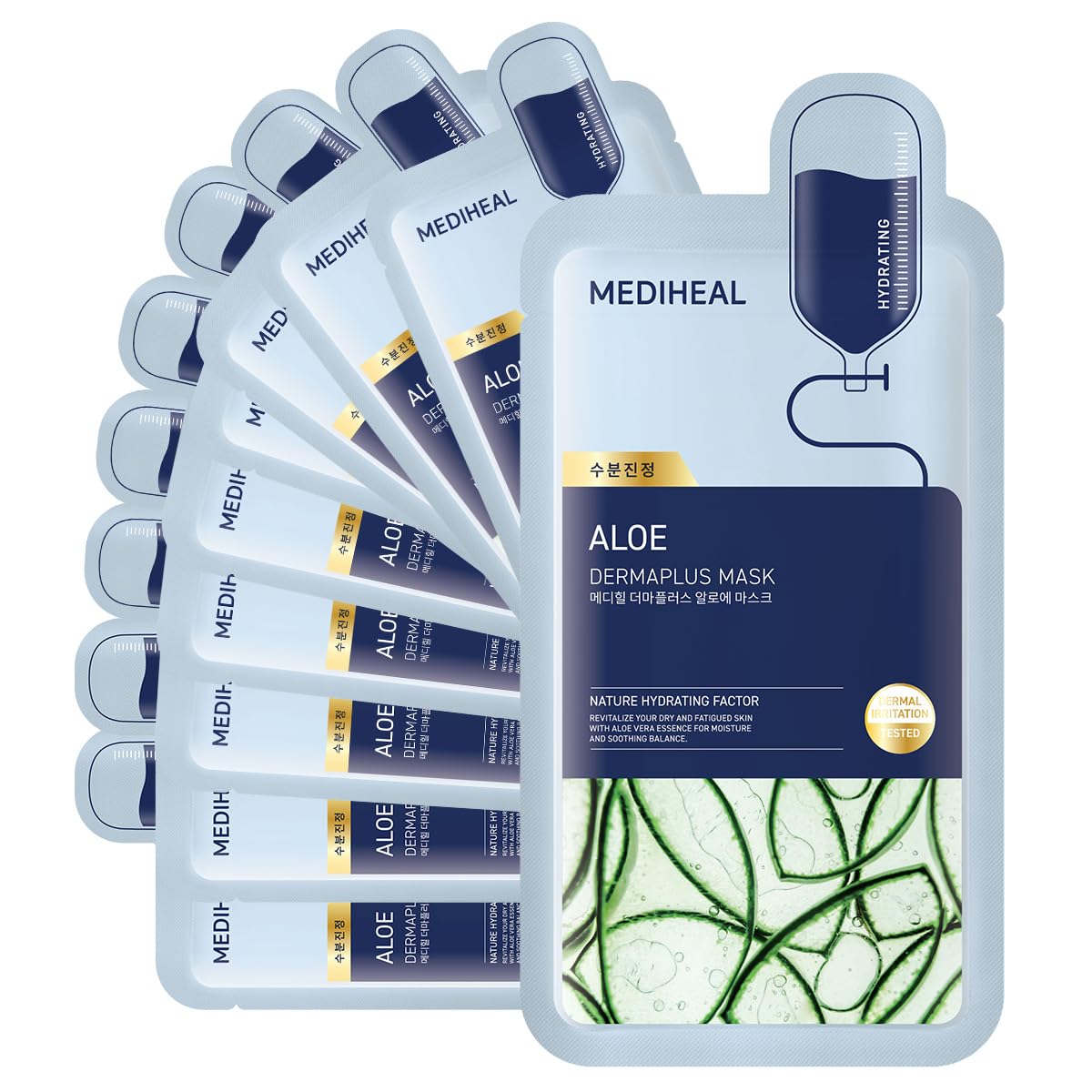 Mediheal Dermaplus Aloe mascarilla en empaque individual para uso diario y cómodo.