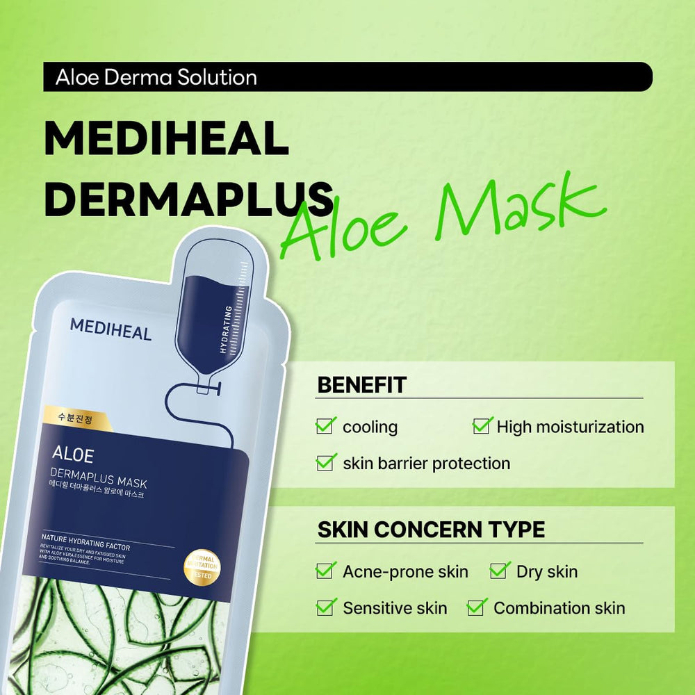 Mediheal Dermaplus Aloe mascarilla con ácido hialurónico para hidratación ligera.