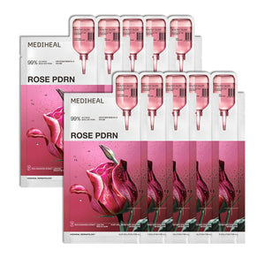 Mediheal Rose PDRN, mascarilla en hoja para hidratación profunda y brillo.