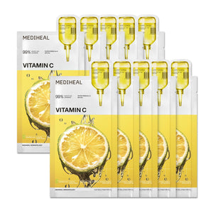 Mascarilla de Mediheal Vitamina C en hoja para hidratación suave y tono más uniforme.