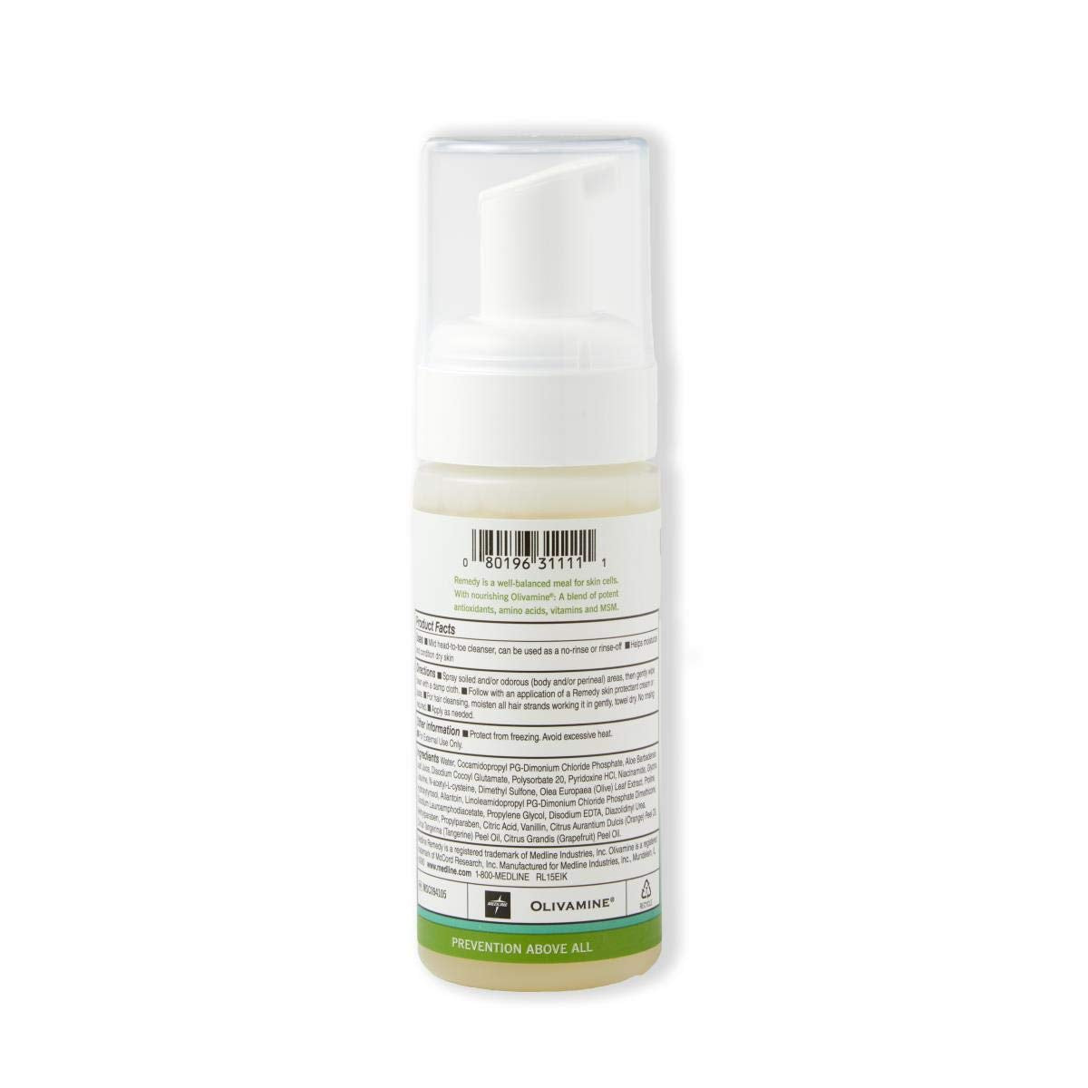 Medline Remedy Olivamine, espuma con fragancia suave para cabello y cuerpo en una pasada.