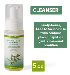 Medline Remedy Olivamine, espuma sin enjuague con dispensador, evita derrames y desperdicio.